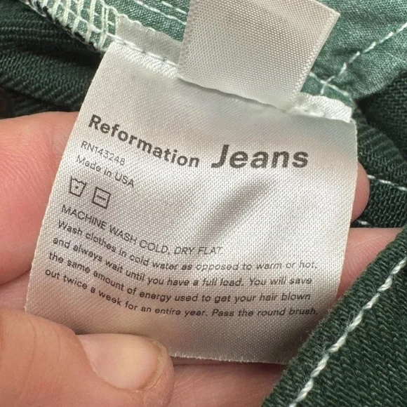 Reformation Cowboy High Rise Straight Jeans Emerald Green Size 26 (meas 28) - Picture 7 of 15